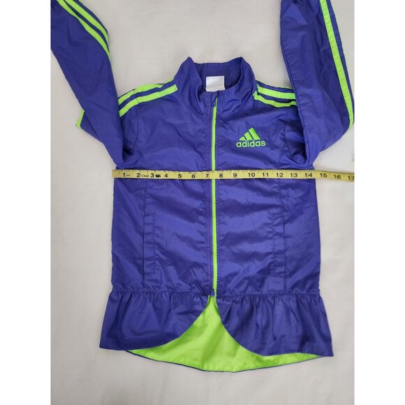 Adidas Girls Blue/Green Petal Ruffle Hem Zip Windbreaker Track Jacket Size 6 - Picture 12 of 14